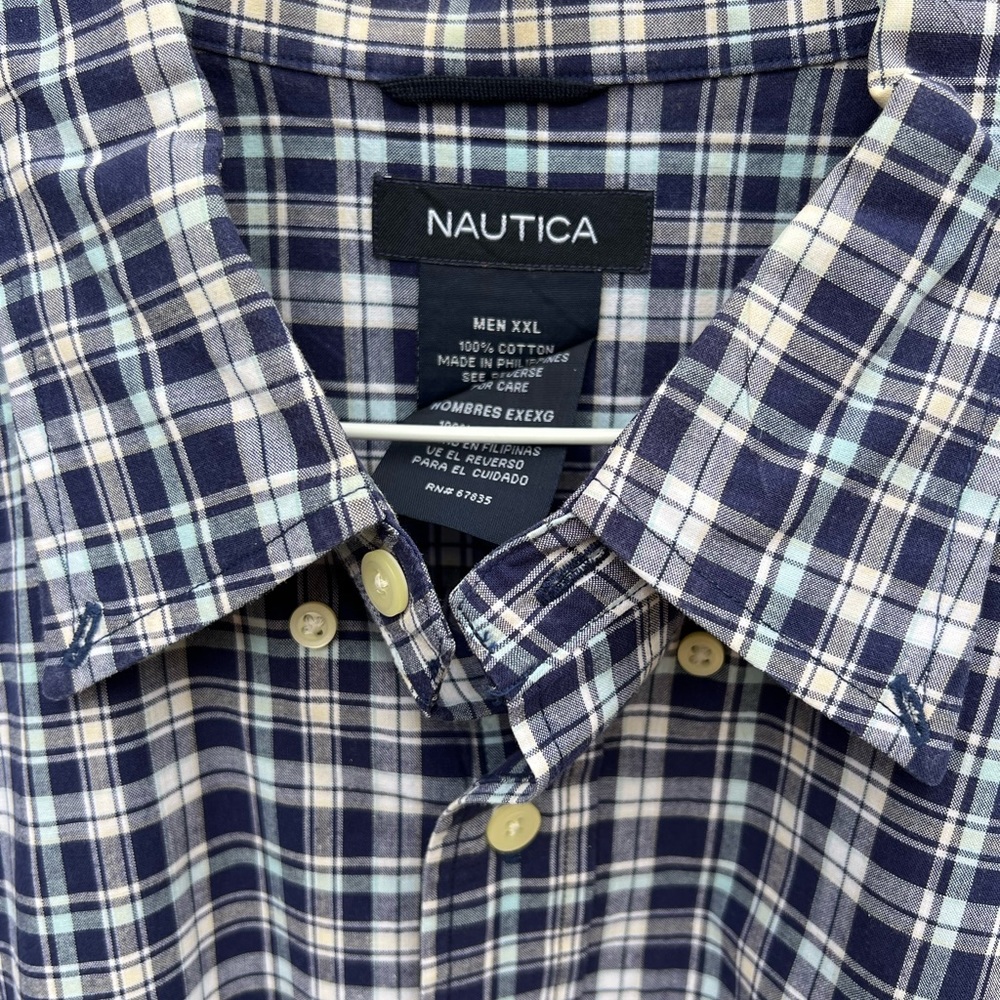Men’s Vintage Nautica Button Up Plaid Casual Short Sleeve Shirt Size XXL - Picture 5 of 7